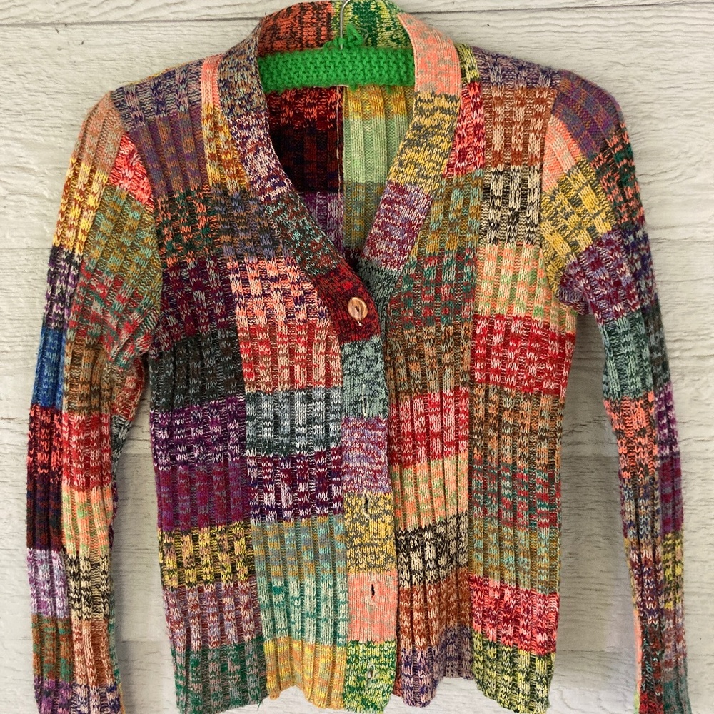 Vintage multicolored patchwork cardigan